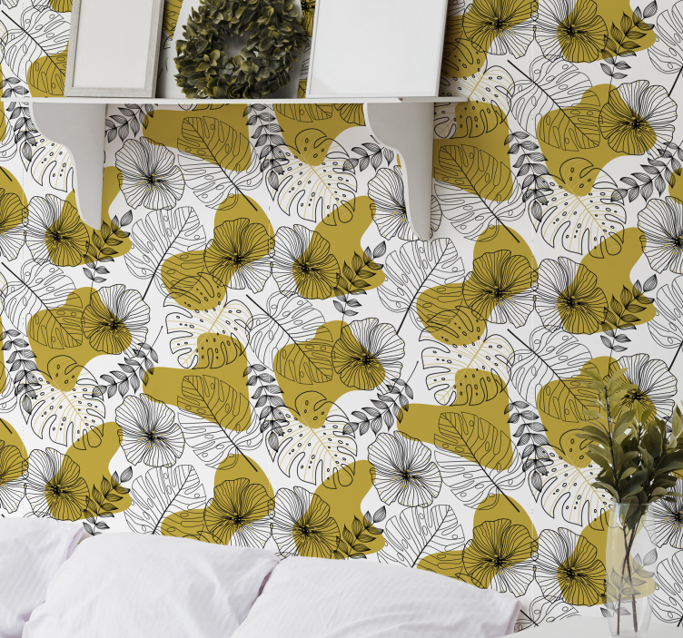 Papel de parede folhas padrão de monstera - TenStickers