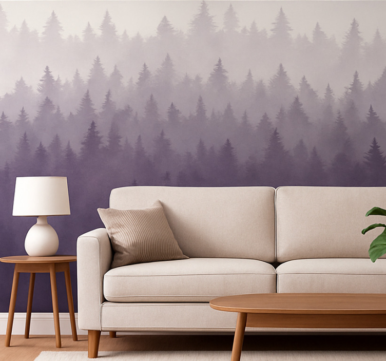 Papel de parede paisagem floresta da névoa roxa - TenStickers