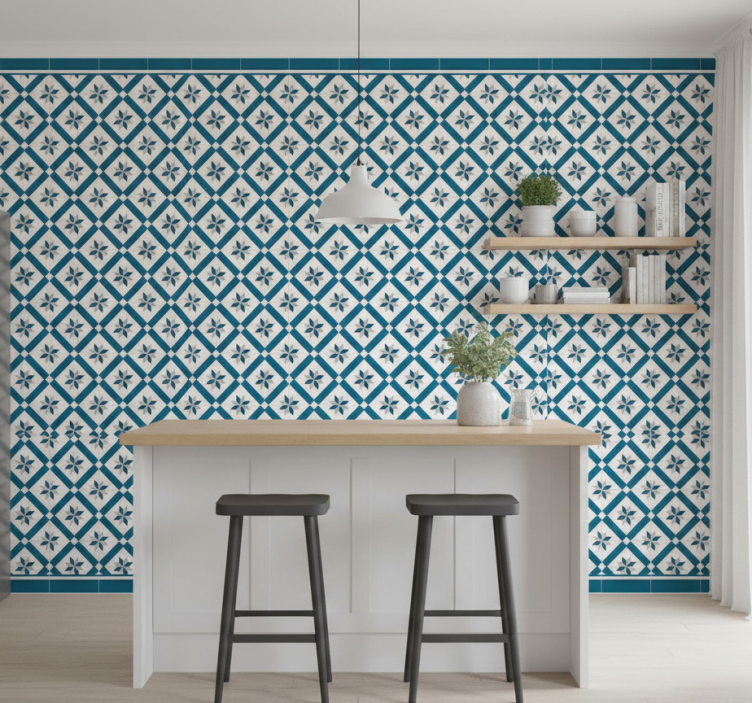 Papel de parede para cozinha azul hidráulico - TenStickers