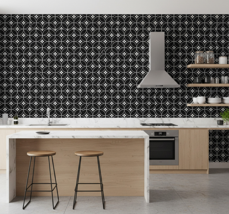 Papel de parede para cozinha azulejos florais - TenStickers