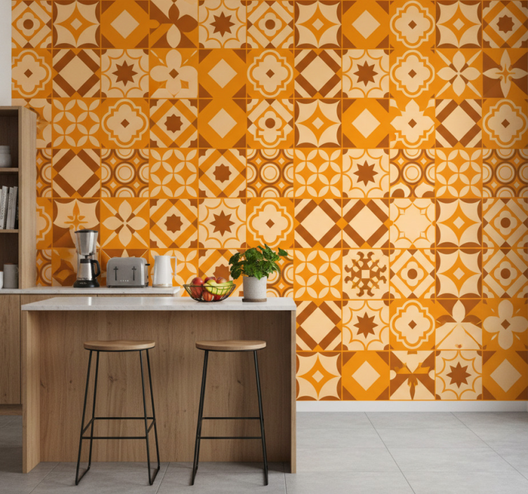 Papel de parede para cozinha azulejos rústicos - TenStickers