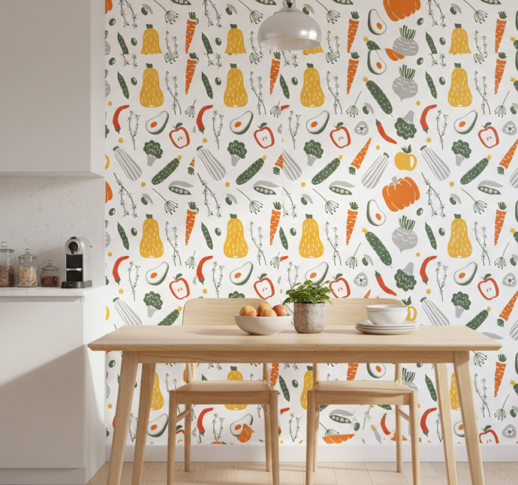 Papel de parede para cozinha coleção colorida de legumes - TenStickers