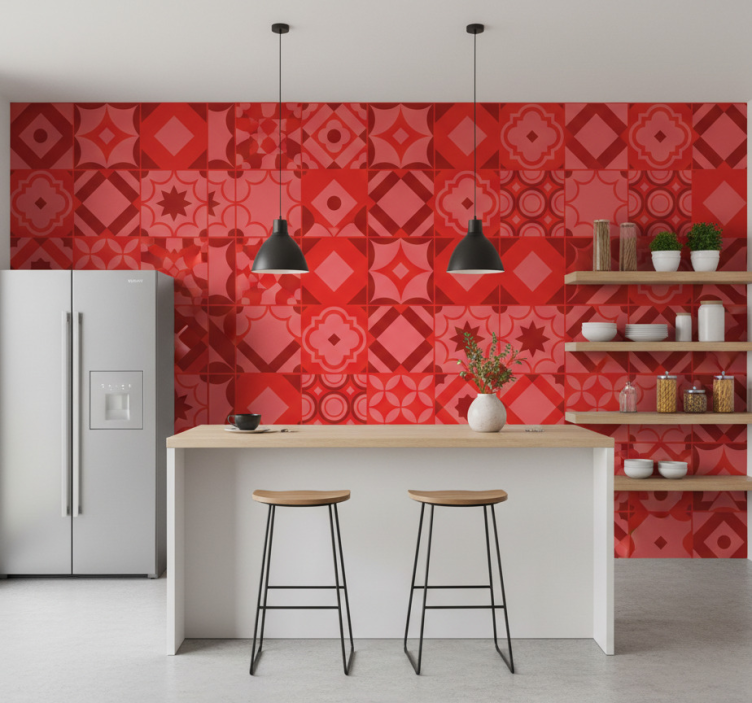 Papel de parede para cozinha com azulejos vermelhos - TenStickers