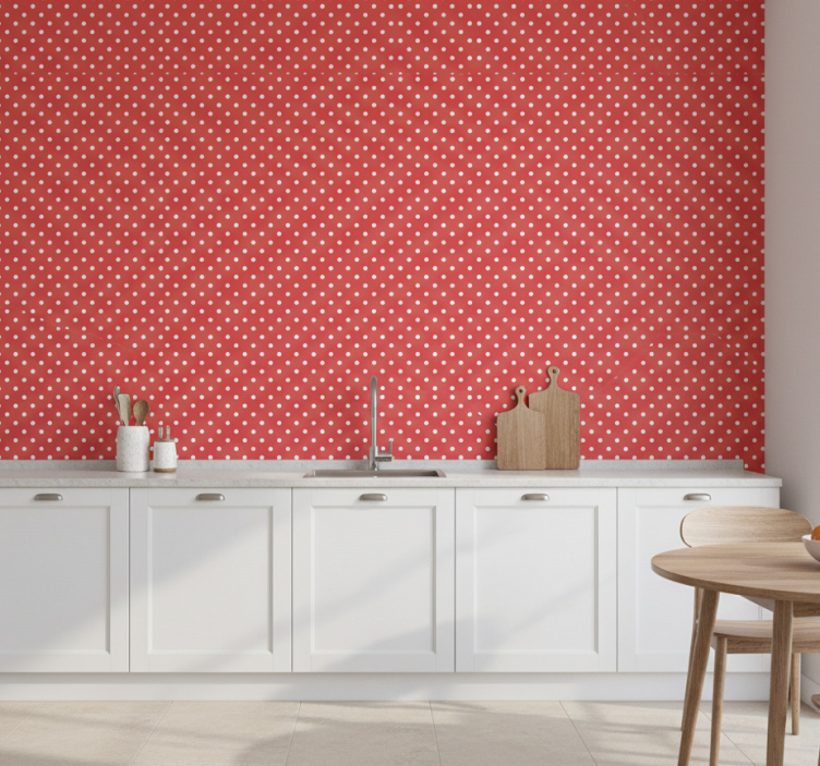Papel de parede para cozinha com bolinhas vermelhas - TenStickers