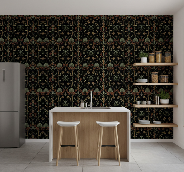 Papel de parede para cozinha com delicados motivos foliares - TenStickers