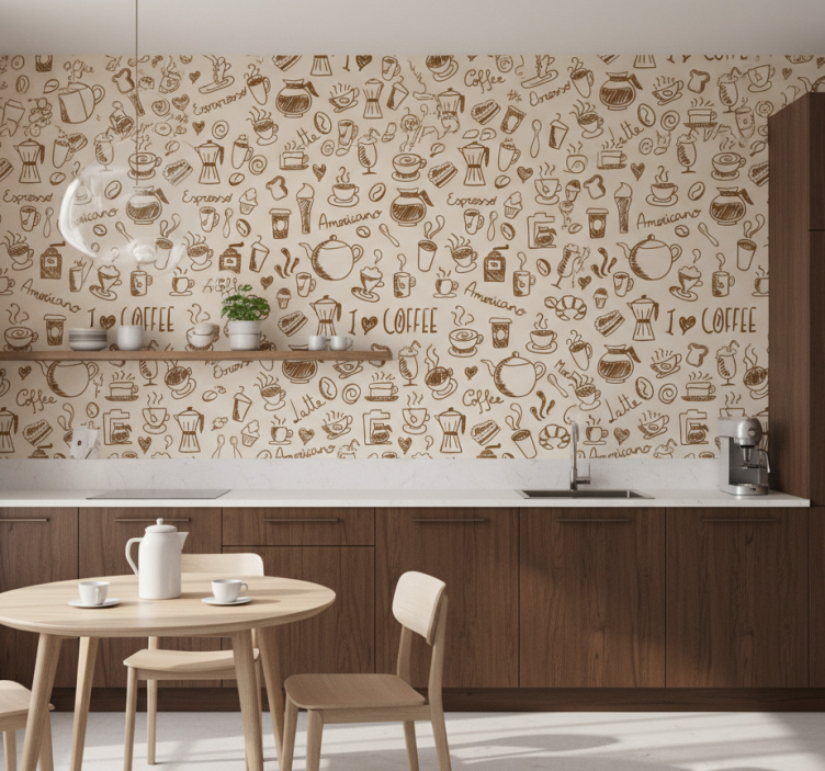 Papel de parede para cozinha com estampa de café - TenStickers
