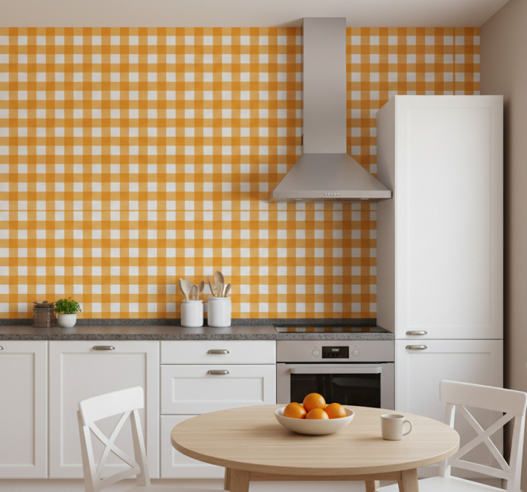Papel de parede para cozinha com estampa xadrez laranja - TenStickers