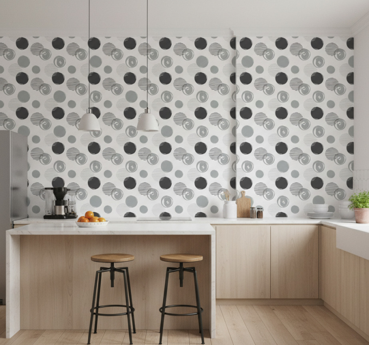 Papel de parede para cozinha com padrão de círculos cinzas - TenStickers