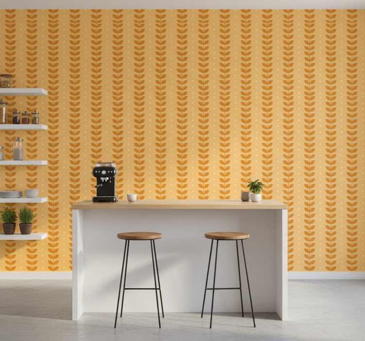 Papel de parede para cozinha com padrão de folhas - TenStickers