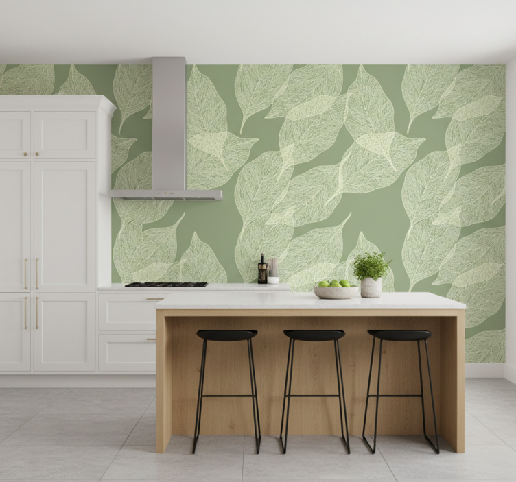 Papel de parede para cozinha com padrão de folhas grandes - TenStickers