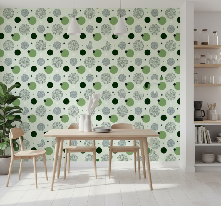 Papel de parede para cozinha com padrões circulares verdes - TenStickers