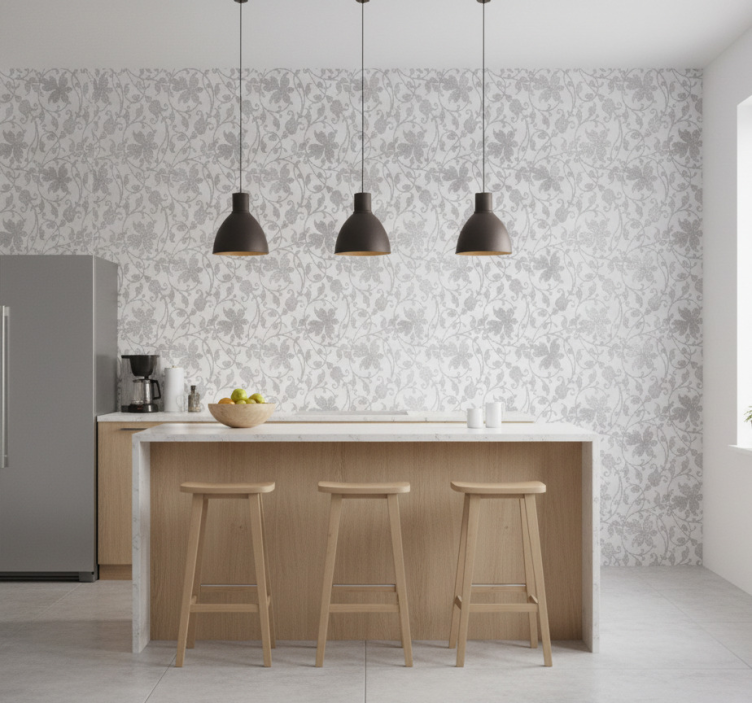 Papel de parede para cozinha damask de cimento - TenStickers