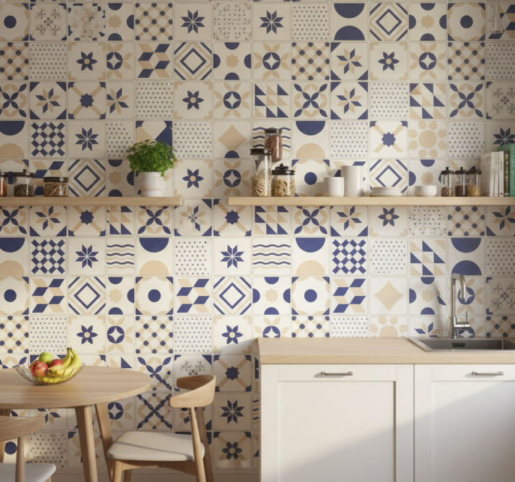 Papel de parede para cozinha estilo azulejo - TenStickers