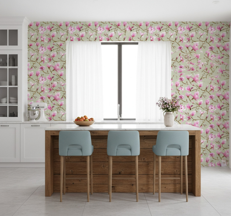 Papel de parede para cozinha flor de magnólia rosa - TenStickers