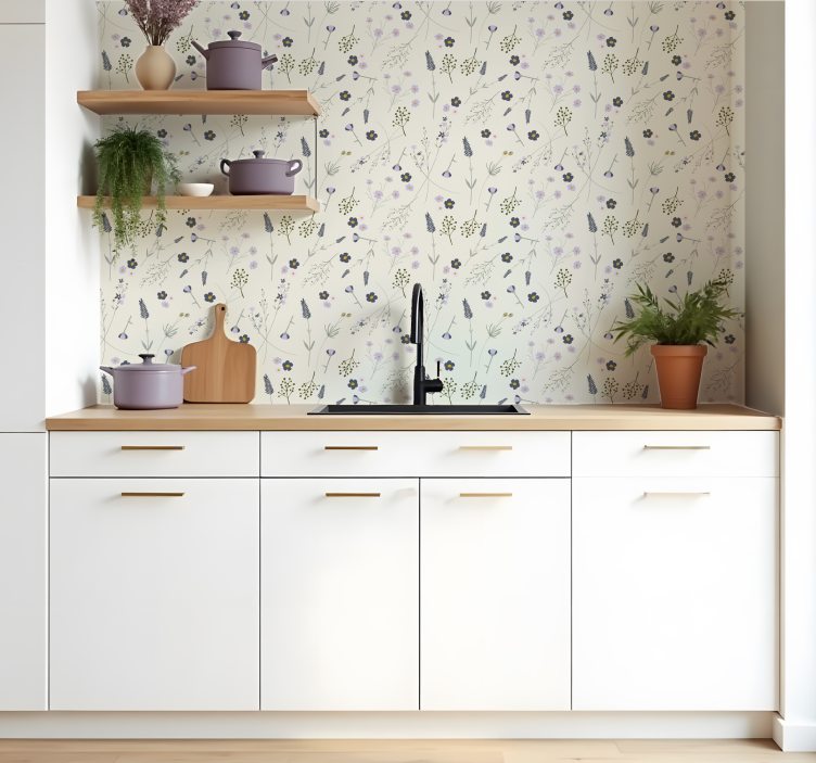 papel de parede para cozinha floral roxo de flores silvestres - TenStickers