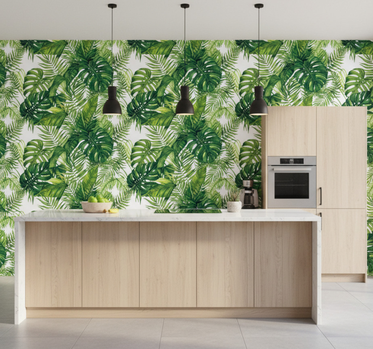 Papel de parede para cozinha folhas verdes da floresta - TenStickers