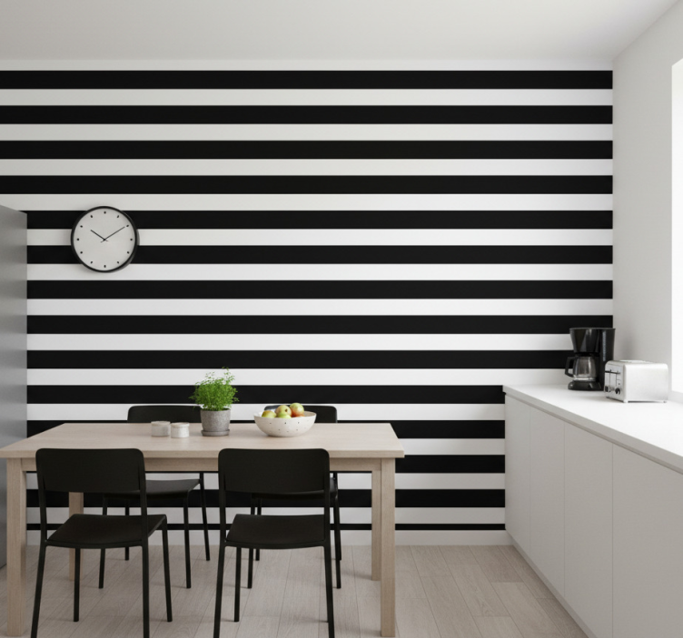 Papel de parede para cozinha listras pretas e brancas - TenStickers