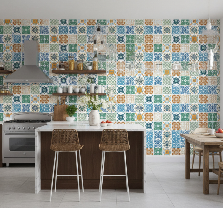 Papel de parede para cozinha mistura de azulejos porcelanatos - TenStickers