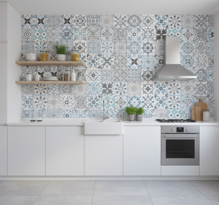 Papel de parede para cozinha mosaico azul - TenStickers
