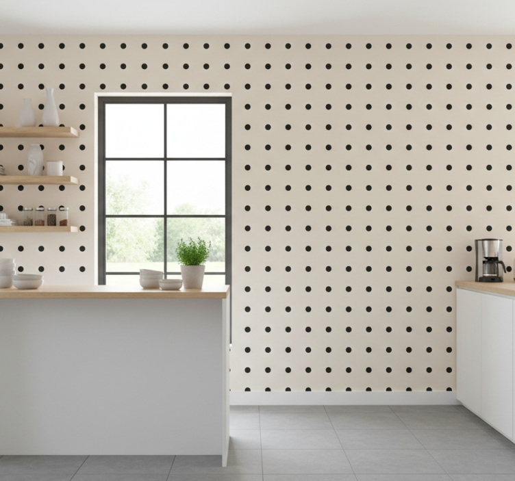 Papel de parede para cozinha padrão bege de bolinhas - TenStickers