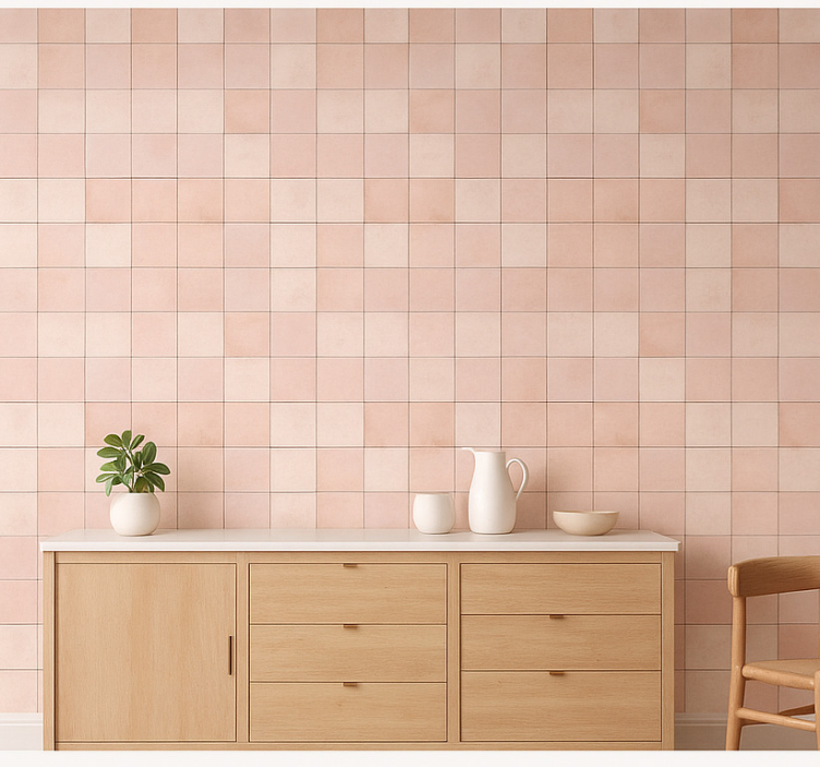 Papel de parede para cozinha padrão de azulejos rosa - TenStickers