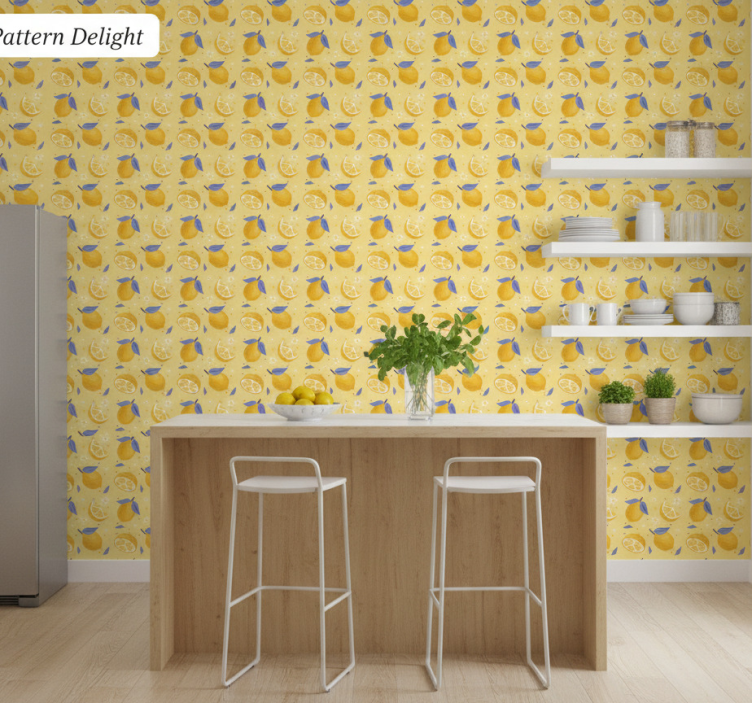 Papel de parede para cozinha padrão de limão - TenStickers