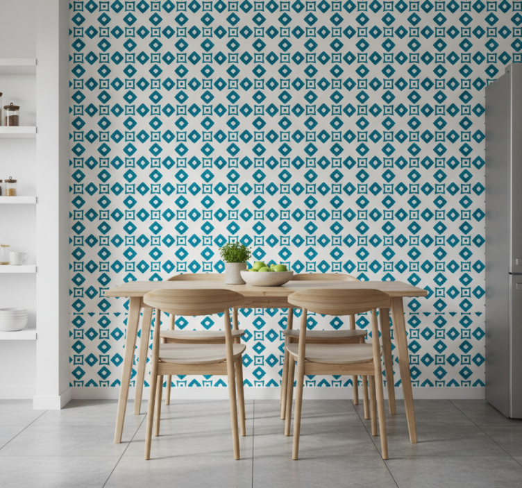 Papel de parede para cozinha padrão geométrico azul - TenStickers