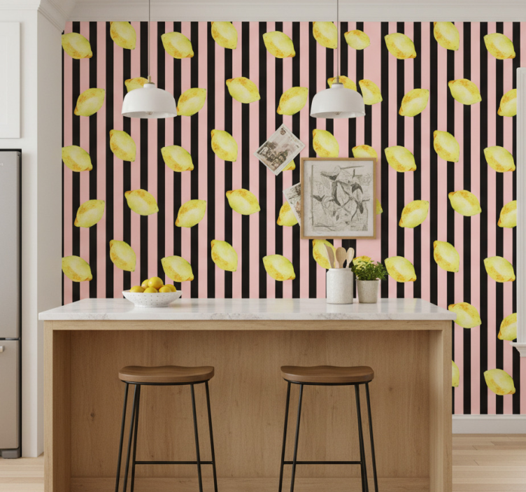 Papel de parede para cozinha padrão limão vibrante - TenStickers