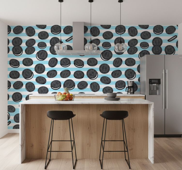 Papel de parede para cozinha padrão listrado oreo - TenStickers