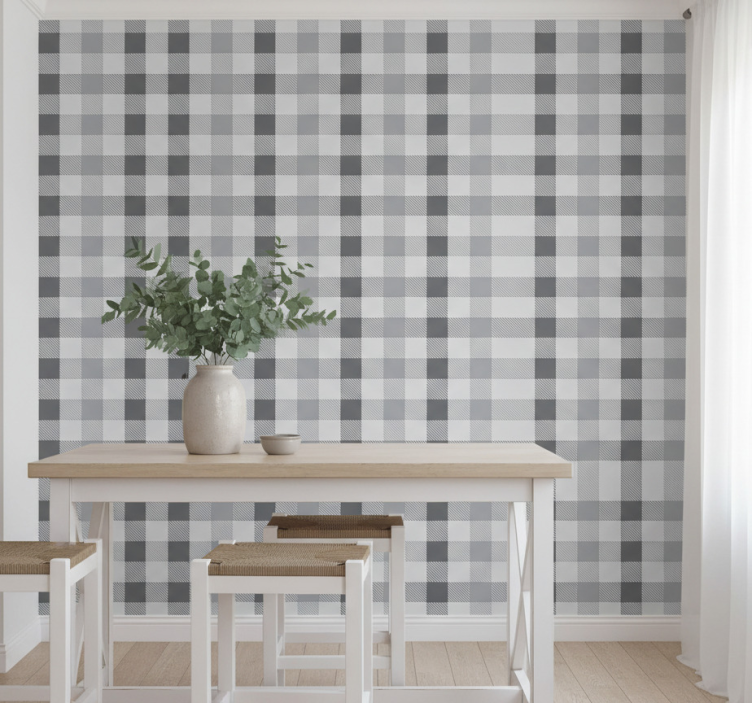 Papel de parede para cozinha padrão xadrez cinza - TenStickers