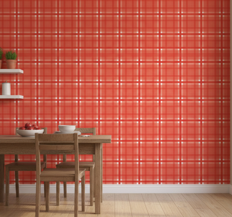 Papel de parede para cozinha padrão xadrez vermelho - TenStickers