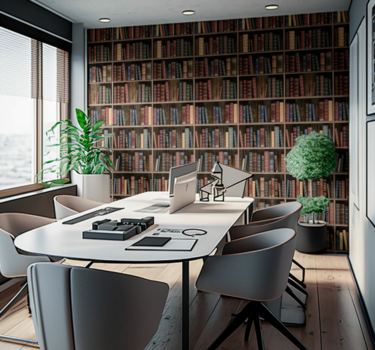 papel de parede escritorio livros de biblioteca - TenStickers