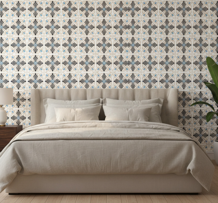 Papel de parede para quarto azulejos botânicos retrô - TenStickers