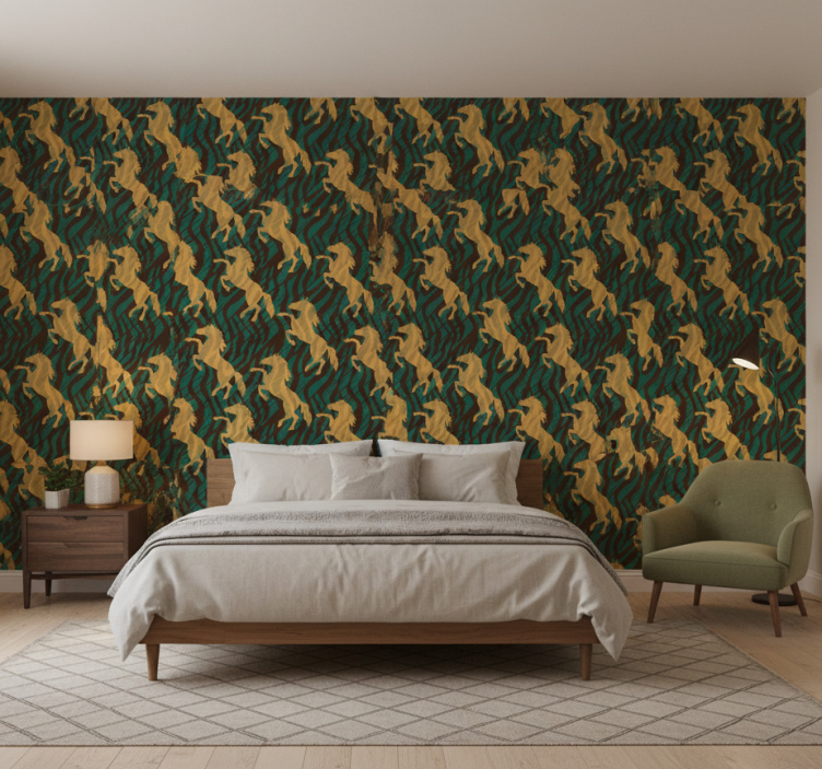 Papel de parede para quarto cavalo verde e marrom africano - TenStickers