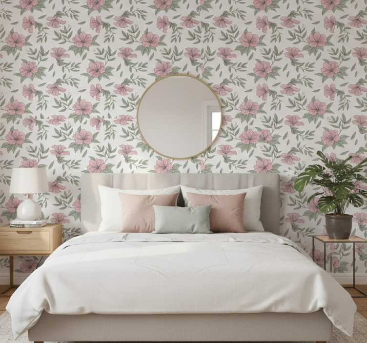 Papel de parede para quarto com acabamento floral - TenStickers