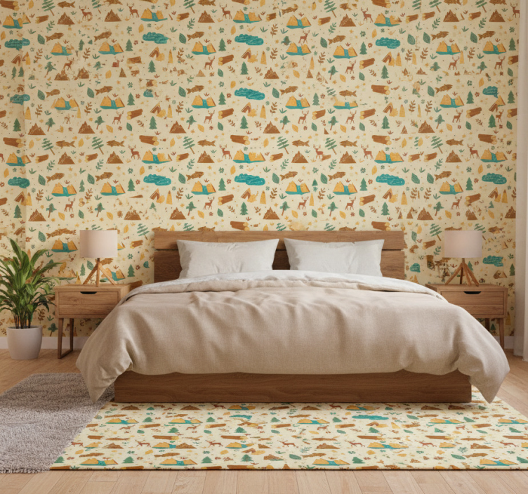 Papel de parede para quarto com acampamento e montanhas - TenStickers