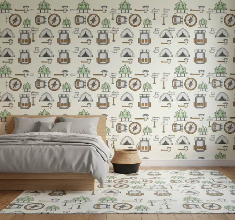 Papel de parede para quarto com bolsa de camping, bússola - TenStickers