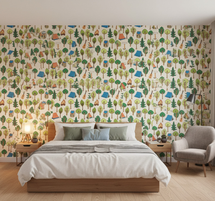 Papel de parede para quarto com guitarras e lanternas - TenStickers