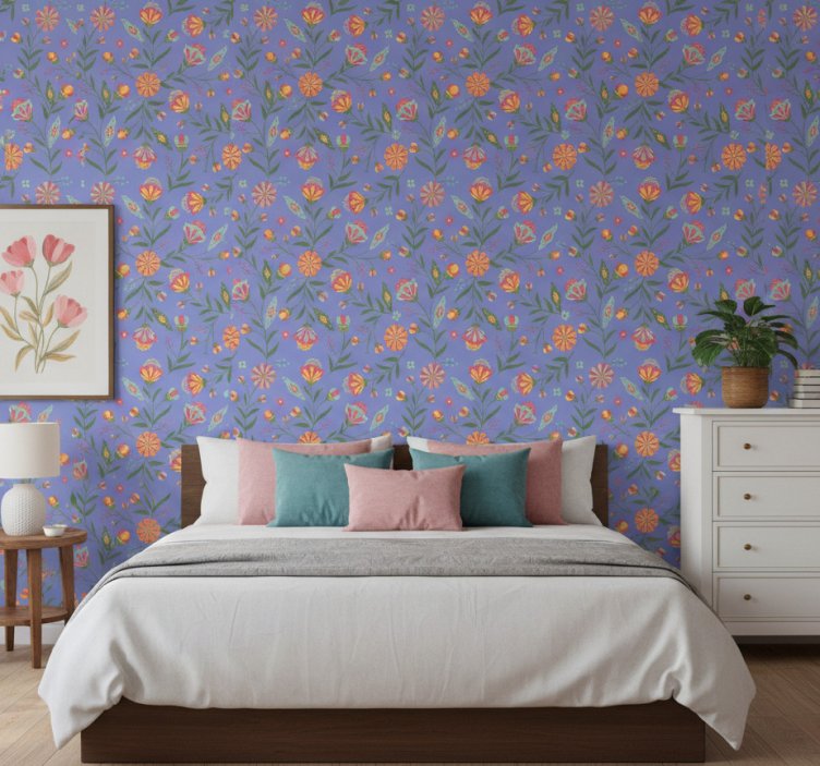 Papel de parede para quarto com padrão floral - TenStickers