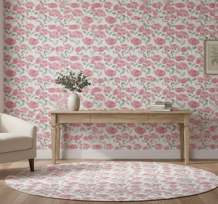 Papel de parede para quarto com padrão rosa vintage natural - TenStickers