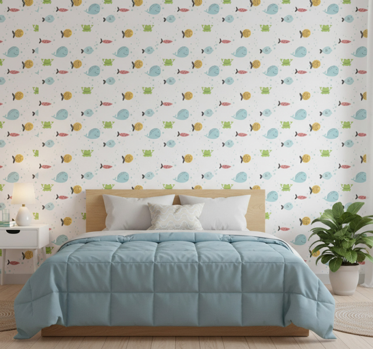 Papel de parede para quarto criaturas marinhas coloridas - TenStickers