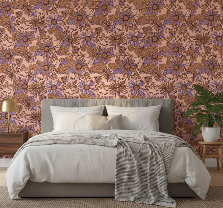 Papel de parede para quarto design floral marrom africano - TenStickers
