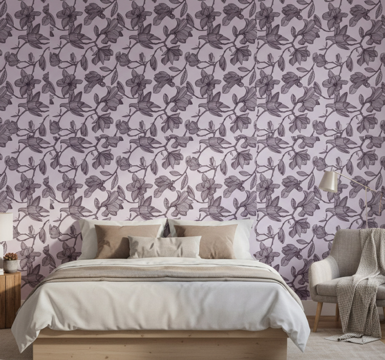 Papel de parede para quarto design magnólia fofo - TenStickers