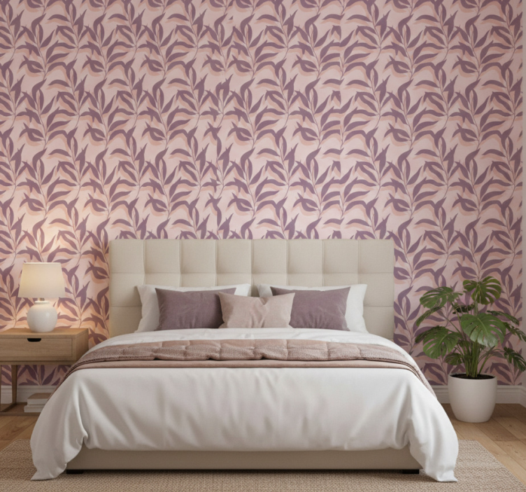Papel de parede para quarto design palma tropical blush - TenStickers