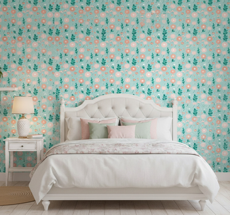 Papel de parede para quarto floral azul vintage - TenStickers