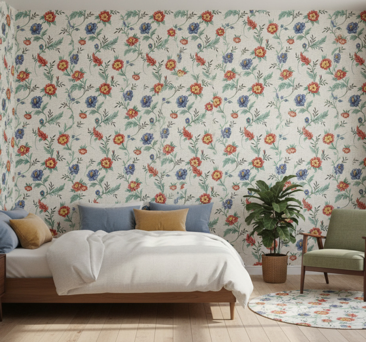 Papel de parede para quarto flores retro - TenStickers