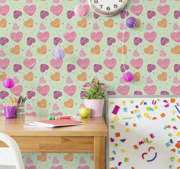 Papel de parede infantil Corações rosa - TenStickers
