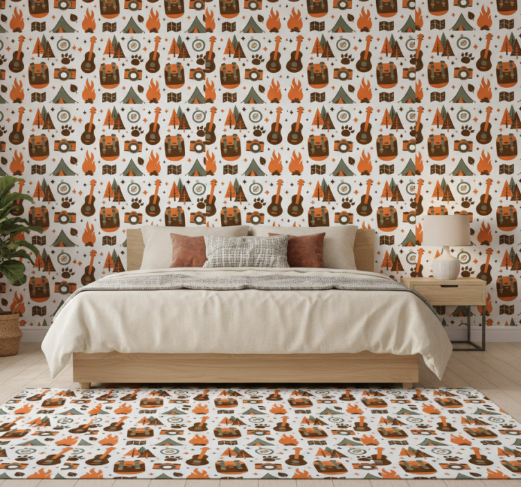Papel de parede para quarto montanhas urso madeira fogo - TenStickers