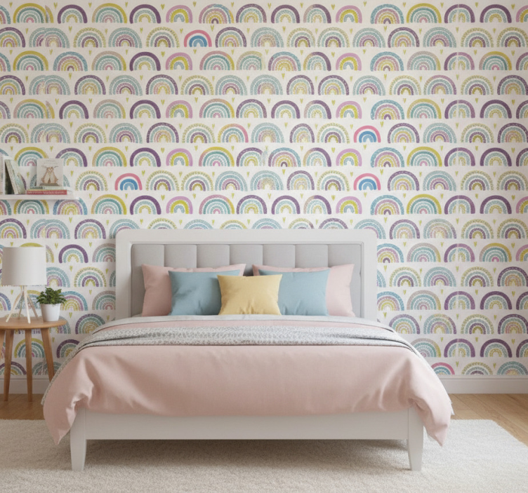 Papel de parede para quarto padrão colorido de arco-íris - TenStickers