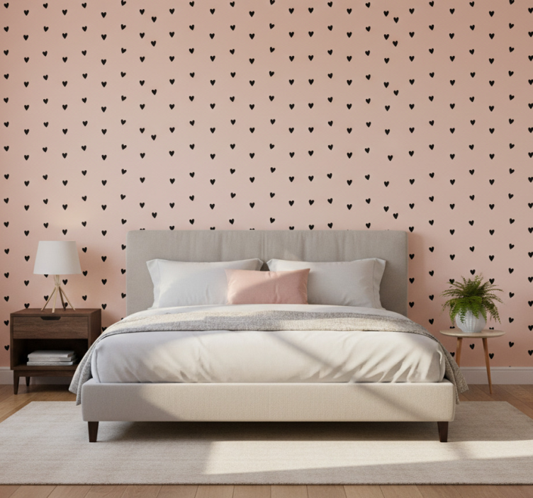 Papel de parede para quarto padrão de corações pretos - TenStickers